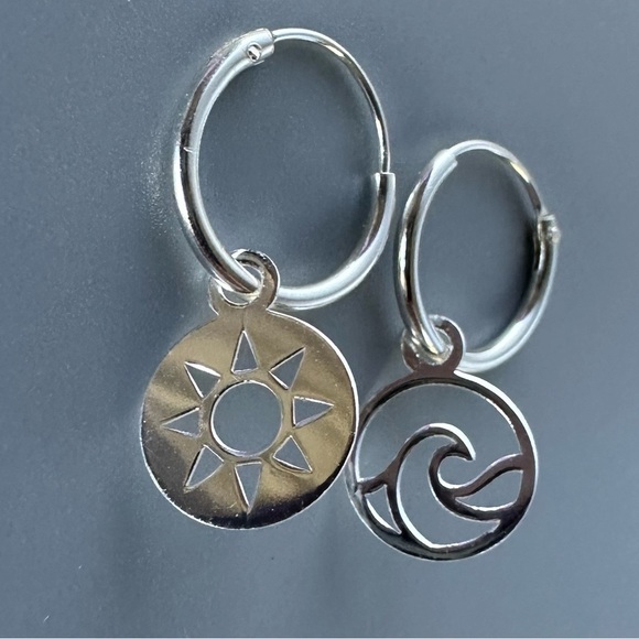 Sterling Silver Ocean Wave Sun Earrings - Picture 5 of 7